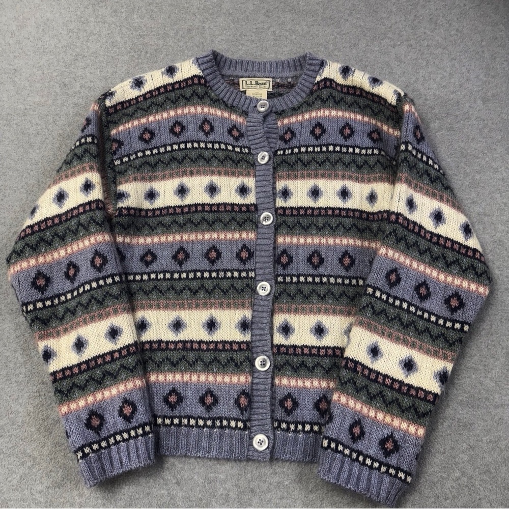 L.L. Bean Striped Knit Cardigan in Blue and Cream